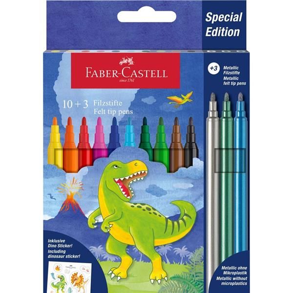 FABER CASTELL DINOSAURO PENNARELLI COLORI ASSORTITI + 3 COLORI METALLIZZATI CON…
