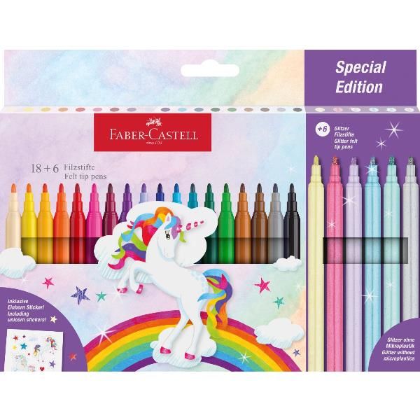 FABER CASTELL SPECIA EDITION ASTUCCIO PENNARELLI UNICORN CON STICKERS COLORI AS…