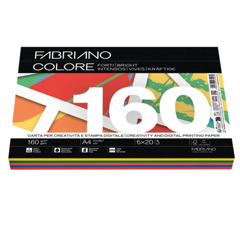 FABRIANO COLORE MIX FORTI RISMA DA 100 FOGLI 160 GR 21 X 29.7 CM A4 COLORI ASSO…