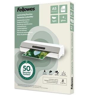 FELLOWES POUCHE DA 80 MICRON A5 RICICLATE 50% FINITURA LUCIDA TRASPARENTE CONF …