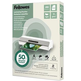 FELLOWES POUCHE DA 80 MICRON A6 RICICLATE 50% FINITURA LUCIDA TRASPARENTE CONF …