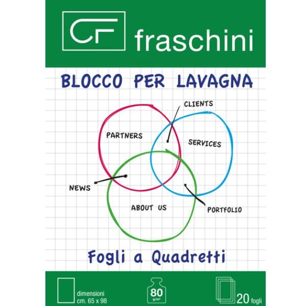 FRASCHINI BLOCCO PER LAVAGNA A QUADRETTI 20 FOGLI 650X980 mm BIANCO CONF 5 Pz.