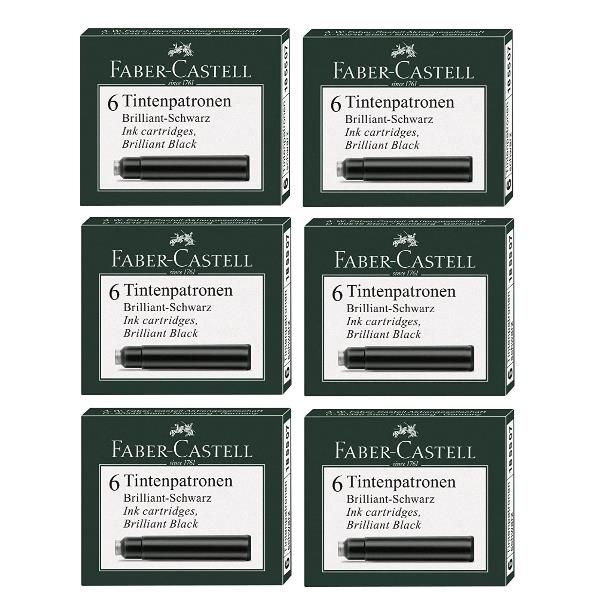 Faber-Castell - Cartuccia inchiostro - permanente - nero brillante - pacco da 6