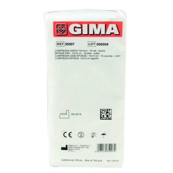 GIMA COMPRESSA GARZA 10X10 CM IN COTONE BIANCO CONF 100 Pz.