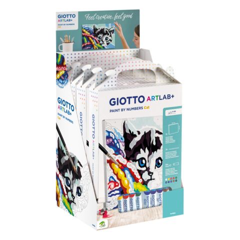 GIOTTO ART LAB NUMBER CAT KIT CREATIVO CON TELA NUMERATA 10 TUBETTI TEMPERE 2 P…
