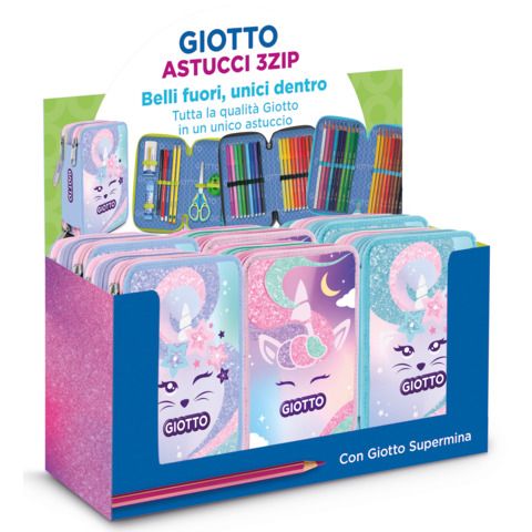 GIOTTO CANDY CAT ESPOSITORE ASTUCCI 3 ZIP CON RIEMPIMENTO COLORI ASSORTITI CONF…