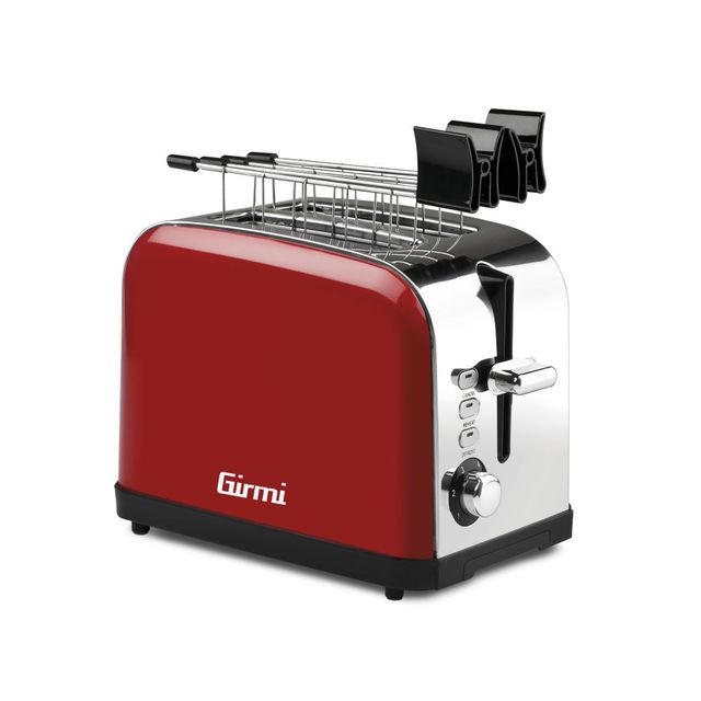 GIRMI Tostapane Inox Elettronico con Pinze 850W ROSSO