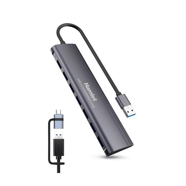 HAMLET HUB USB 3.0 7 PORTE + USB-C ADAPTER