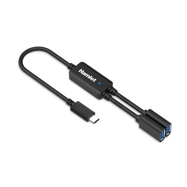 HAMLET HUB USB 3.1 CON CAVO Y DA 30cm 1 INGRESSO USB-C E 2 USCITE USB-A 3.0 NERO