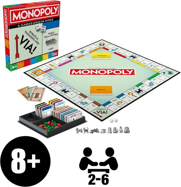 HASBRO - Monopoly Gioco classico da tavolo con vaschetta