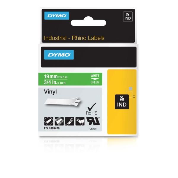 DYMO Rhino Coloured Vinyl - Vinile - adesivo permanente - bianco su verde - Rol…