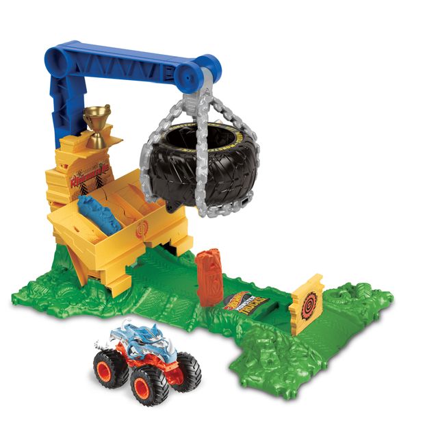 HOT WHEELS - Monster Trucks Sfida Demolizione del Carico Rhinomite HTP18
