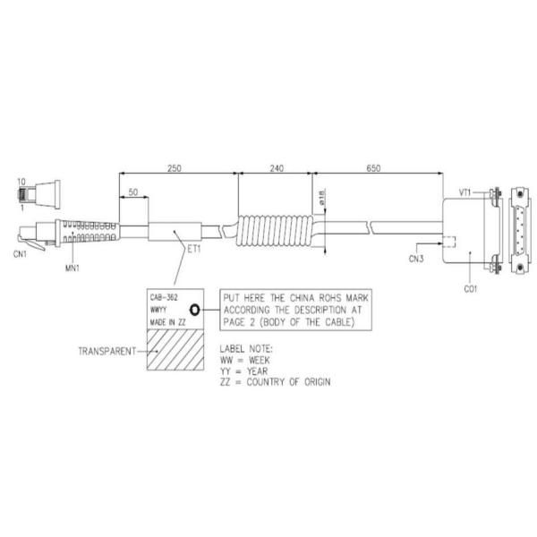 Datalogic - Cavo seriale - DB-9 (F) - avvolto a spirale - per DLL 5510-M, 6010-…