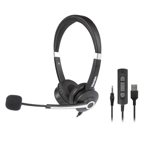 Hamlet HHEADM-UJS - Cuffie con microfono - on-ear - cablato - USB, jack 3,5 mm