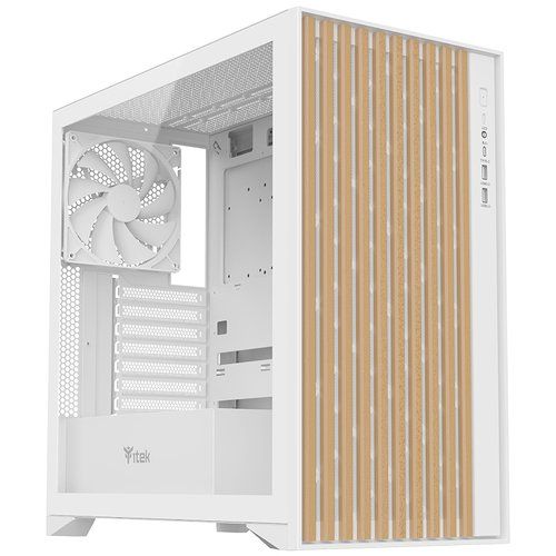 ITEK CASE WOODY GAMING TOWER ATX 3 x14cm WHITE FAN 2 X USB3 TYPE-C WOOD FRONT T…