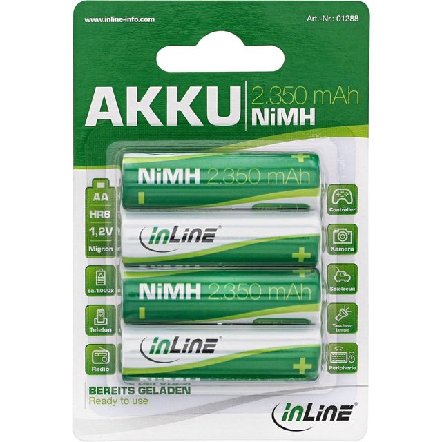 InLine Batteria ricaricabile NiMH Stilo AA 2350mAh - Blister 4 pezzi, pre-caric…