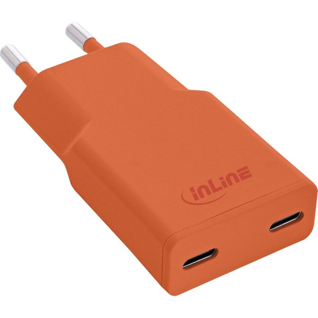 InLine Caricatore USB-C 30W GaN Doppio USB-C PD/PPS - Papaya/Arancione