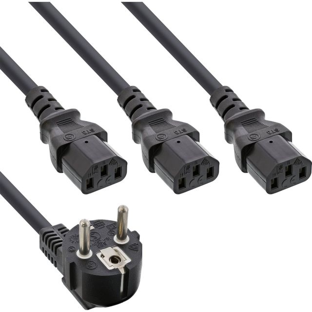 InLine Cavo alimentazione, da 1x a 3x SchuKo IEC - 1,8m