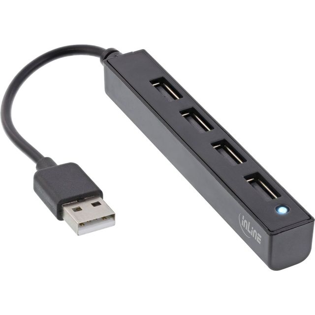 InLine Hub USB 2.0 a 4 porte - Da USB-A maschio a 4x USB-A femmina, cavo 15 cm