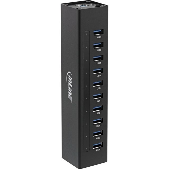 InLine Hub USB 3.2 Gen.1 10 Porte - Corpo in Alluminio Nero con Alimentatore 4A