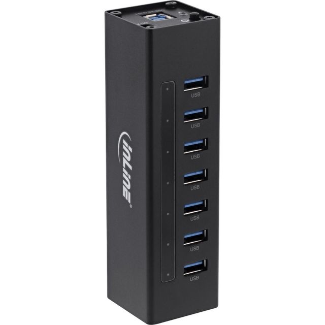 InLine Hub USB 3.2 Gen.1 7 porte - Alluminio nero con alimentatore 12V/2,5A