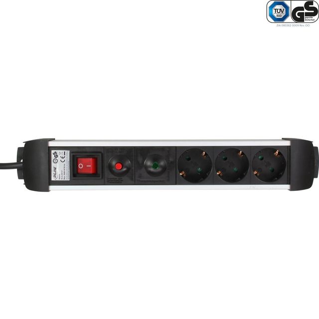 InLine Multipresa 3x Schuko con Interruttore, Alluminio, 1,5m - 3500W