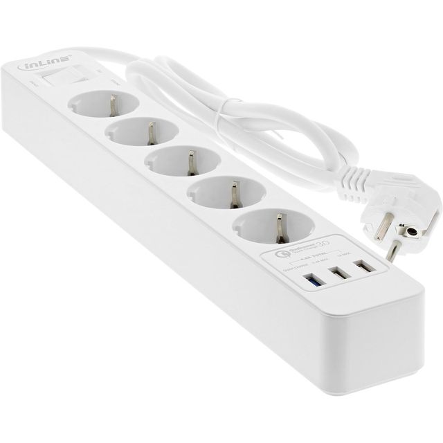 InLine Multipresa 5 prese Shucko, Interruttore di Protezione, 3x USB, cavo 1,5m…