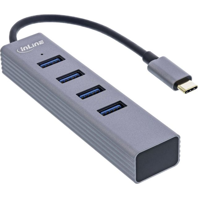 InLine USB-C 3.2 Multi Hub 4 porte USB-A 5Gb/s - OTG, custodia in alluminio
