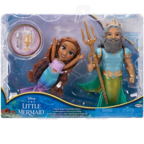 JAKKS ARIEL E RE TRITONE BAMBOLE PETITE 15CM CON ARRICCIASPICCIA CANDELABRO E T…