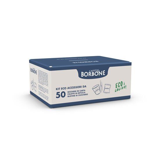 KIT ACCESSORI ECOLOGICO 50PZ BICCHIERINI DI CARTA + PALETTE + BUSTINE ZUCCHERO