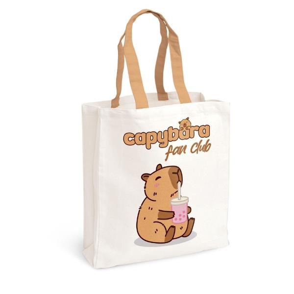 LEBEZ CAPIBARA SHOPPER TOTE BAG 34X40 CM IN TELA CON STAMPA BIFACCIALE 4 SOGGET…