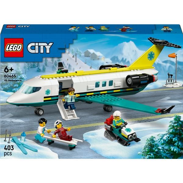 LEGO CITY AEREO AMBULANZA DI EMERGENZA CON GATTO DELLE NEVI BARELLA E 4 MINIFIG…