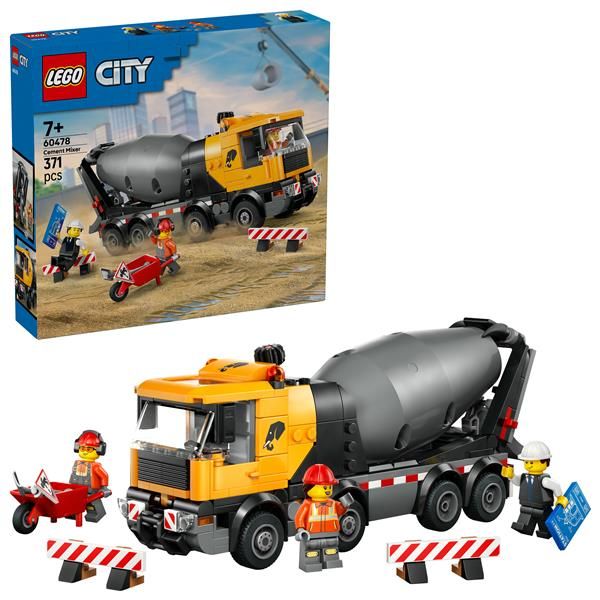 LEGO CITY BETONIERA CON VEICOLO DA CANTIERE 3 MINIFIGURE TAMBURO ROTANTE E FUNZ…