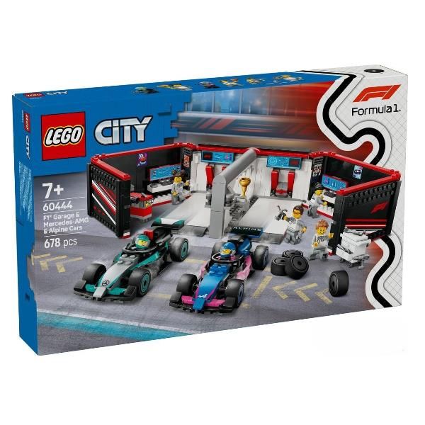 LEGO CITY GARAGE CON MONOP MERCEDES-AMG ALPINE F1 CON LE MINIFIGURE DI 2 PILOTI…