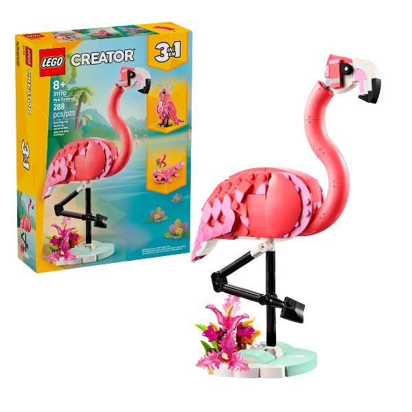 LEGO CREATO 3 IN 1 ANIMALI SELVATICI FENICOTTERO ROSA CHE SI TRASFORMA IN UCCEL…