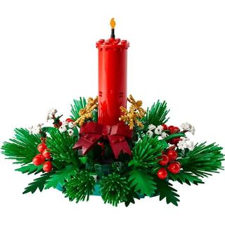 LEGO DECORAZIONE DA TAVOLO NATALIZIA CANDELA ROSSA CON BACCHE STELLE E FOGLIAME