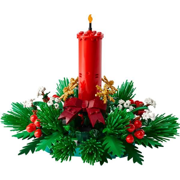 LEGO DECORAZIONE DA TAVOLO NATALIZIA CANDELA ROSSA CON BACCHE STELLE E FOGLIAME