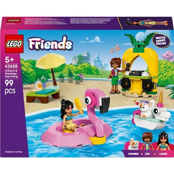 LEGO FRIENDS POOL PARTY CON UNICORNO FENICOTTERO 2 MINI BAMBOLINE UN GATTO E AC…