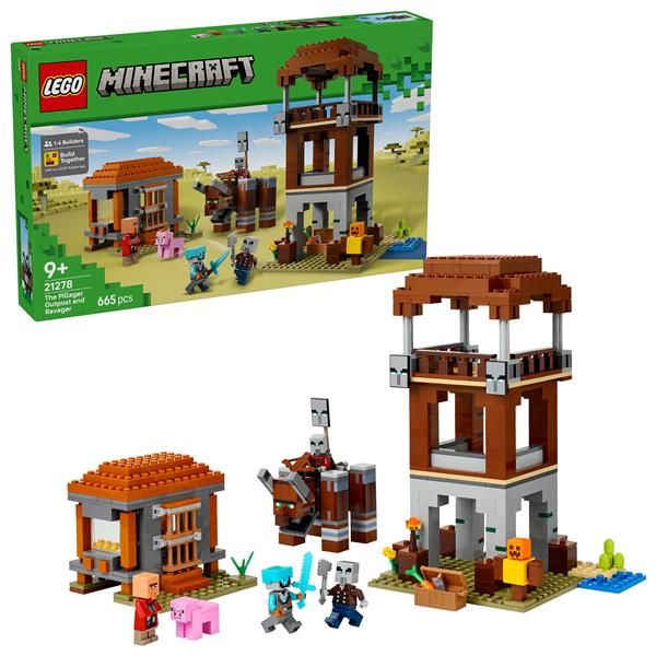 LEGO MINECRAFT AVAMPOSTO DEL SACCHEGGIATORE E PREDONE CON 4 MINIFIGURE