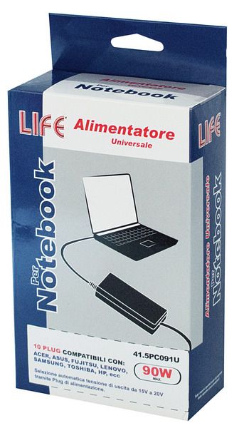 LIFE ALIMENTATORE UNIVERSALE NOTEBOOK 15-20V MANUALE 10 PLUGS 90W