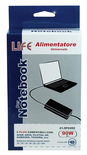 LIFE ALIMENTATORE UNIVERSALE NOTEBOOK 15-24V MANUALE 8 PLUGS 90W