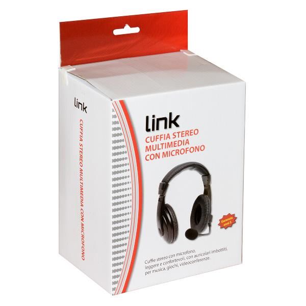 LINK CUFFIA AUDIO CON MICROFONO ORIENTABILE CONNETTORE JACK 3.5mm NERO