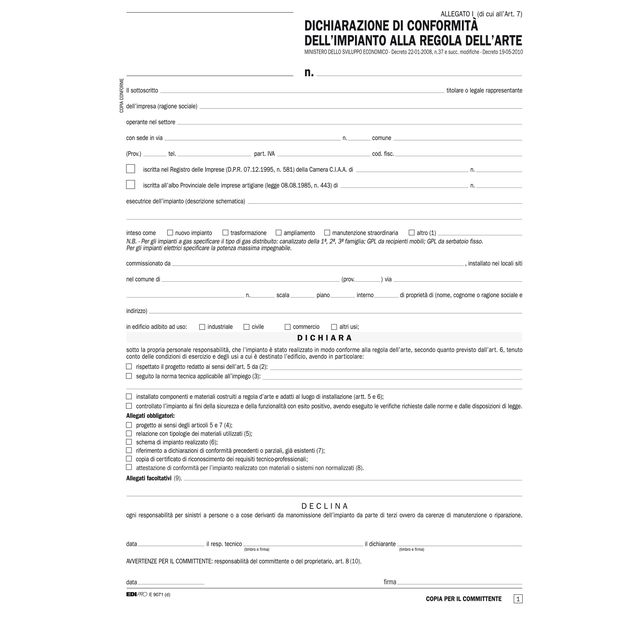 Dichiarazione conformità impianto Snap - 5 copie snap - 29,7 x 21cm - 100 fogli…