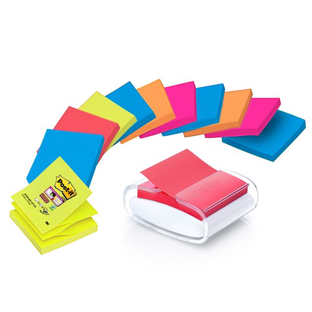 Dispenser Pro Post-it Super Sticky Z Notes - PRO-W-12SSCOL-R330 - 76 x 76 mm - …