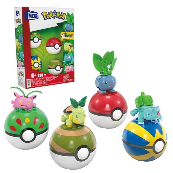 MATTEL MEGA POKEMON POKEBALL TIPO ERBA SET DA COSTUIRE CON 4 POKEMON E 4 POKEBA…