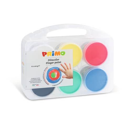 Ditacolor colori a dita - 100ml - c/pennello - Primo - valigetta 6 colori