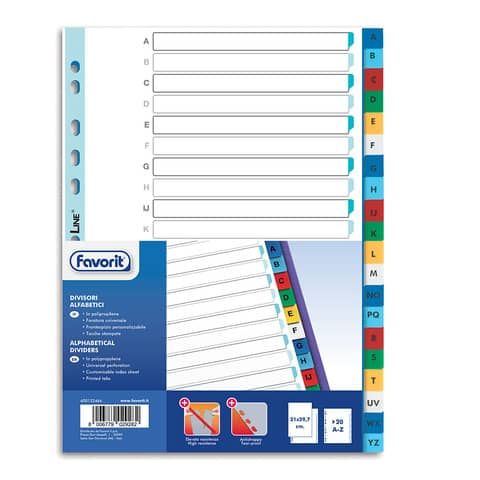 Divisori alfabetici 20 tacche - PP - A4 - colori assortiti - Favorit