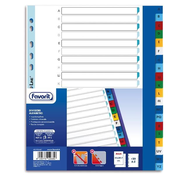 Divisori alfabetici 20 tacche - PP - A4 maxi - colori assortiti - Favorit