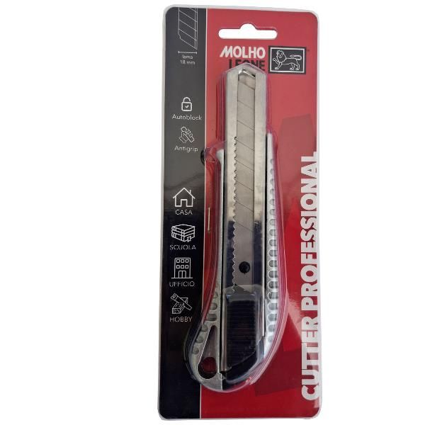 MOLHO LEONE CUTTER IN ALLUMINIO LAMA DA 18 mm AUTOBLOCCANTE IMPUGNATURA ANTISCI…