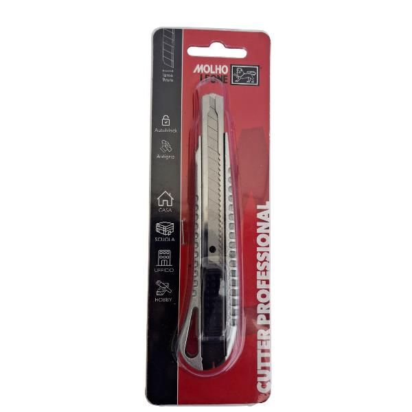 MOLHO LEONE CUTTER IN ALLUMINIO LAMA DA 9 mm AUTOBLOCCANTE IMPUGNATURA ANTISCIV…